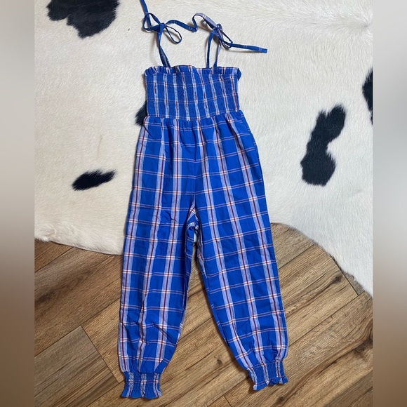 SweetHoney Other - SweetHoney Girls' Plaid Bow Decor Cami Jumpsuit